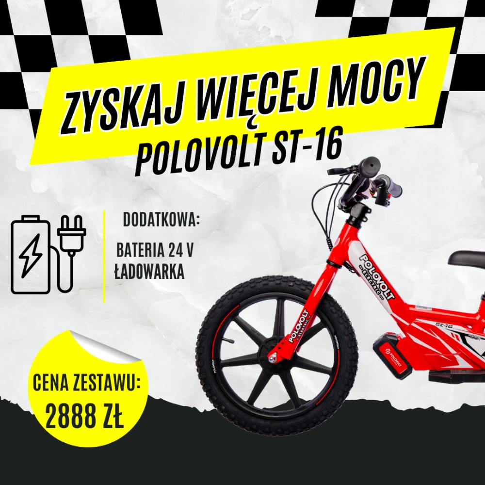 Mini cross elektryczny Polovolt ST-16 – zestaw z dodatkową baterią i ładowarką